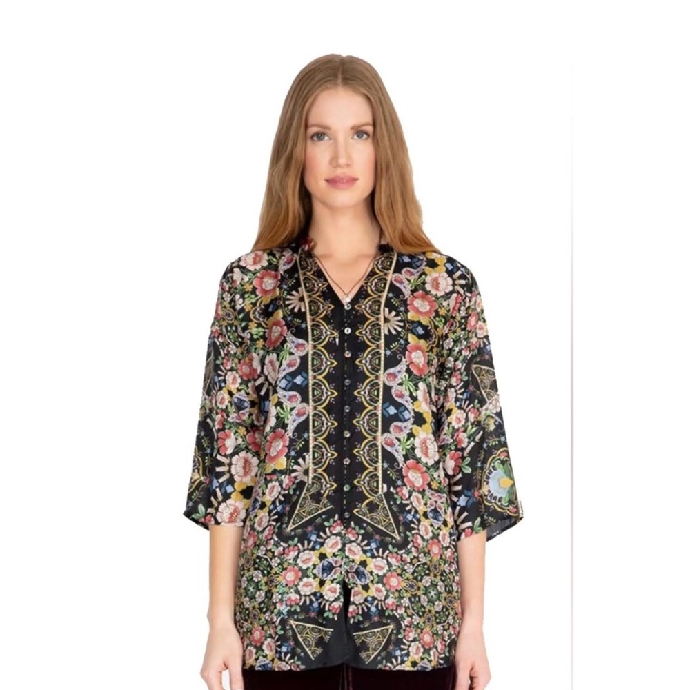 Johnny Was Corbin Button-Down Blouse  SILK Size M
